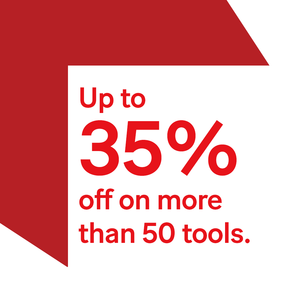 Promotional visual – Up to 35% off on more than 50 rental tools